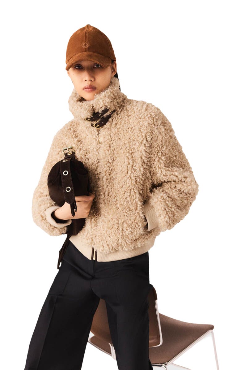 maje Short bouclé jacket, Alternate, color, Camel