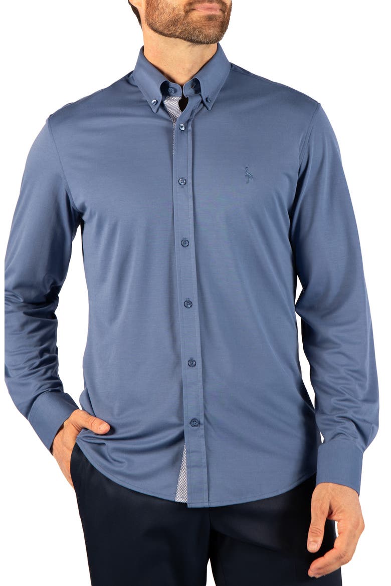 Regular Fit Long Sleeve Knit Performance Shirt, Main, color, SLATE
