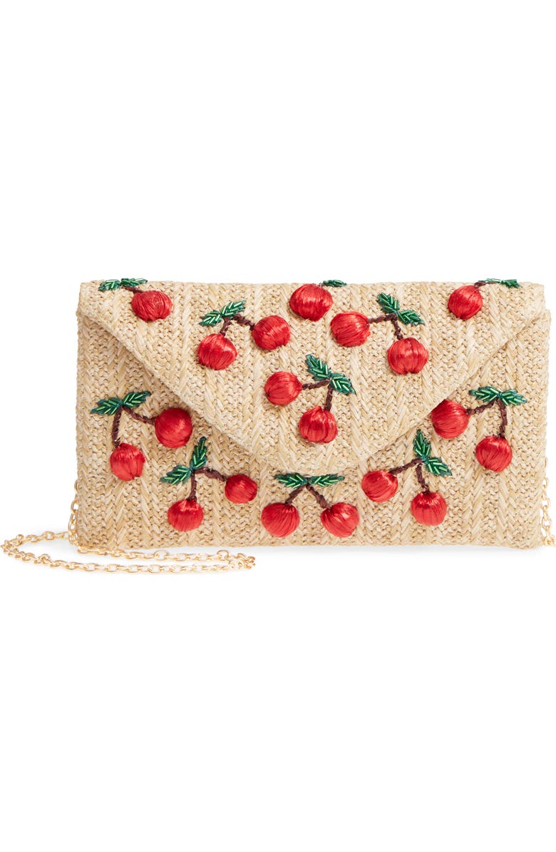 Nordstrom Cherry Embellished Straw Envelope Clutch, Main, color,