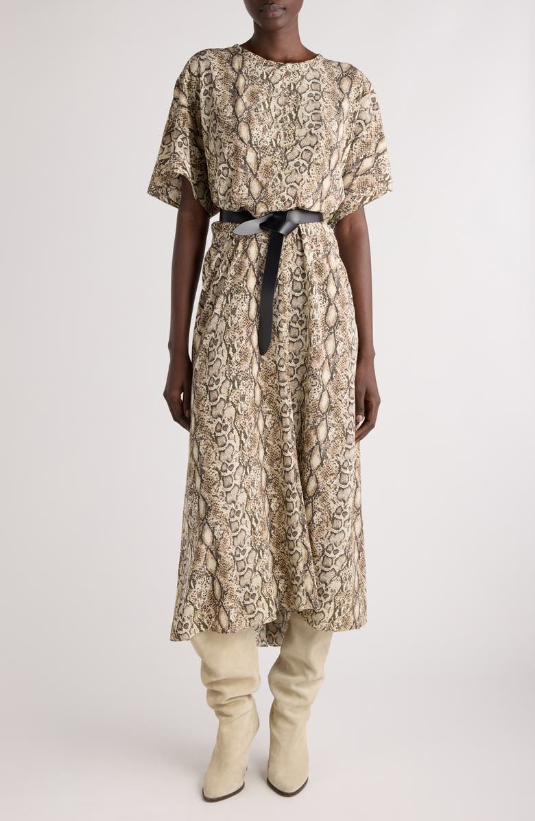 Isabel Marant Keany Snakeskin Print Stretch Silk Dress, Main, color,