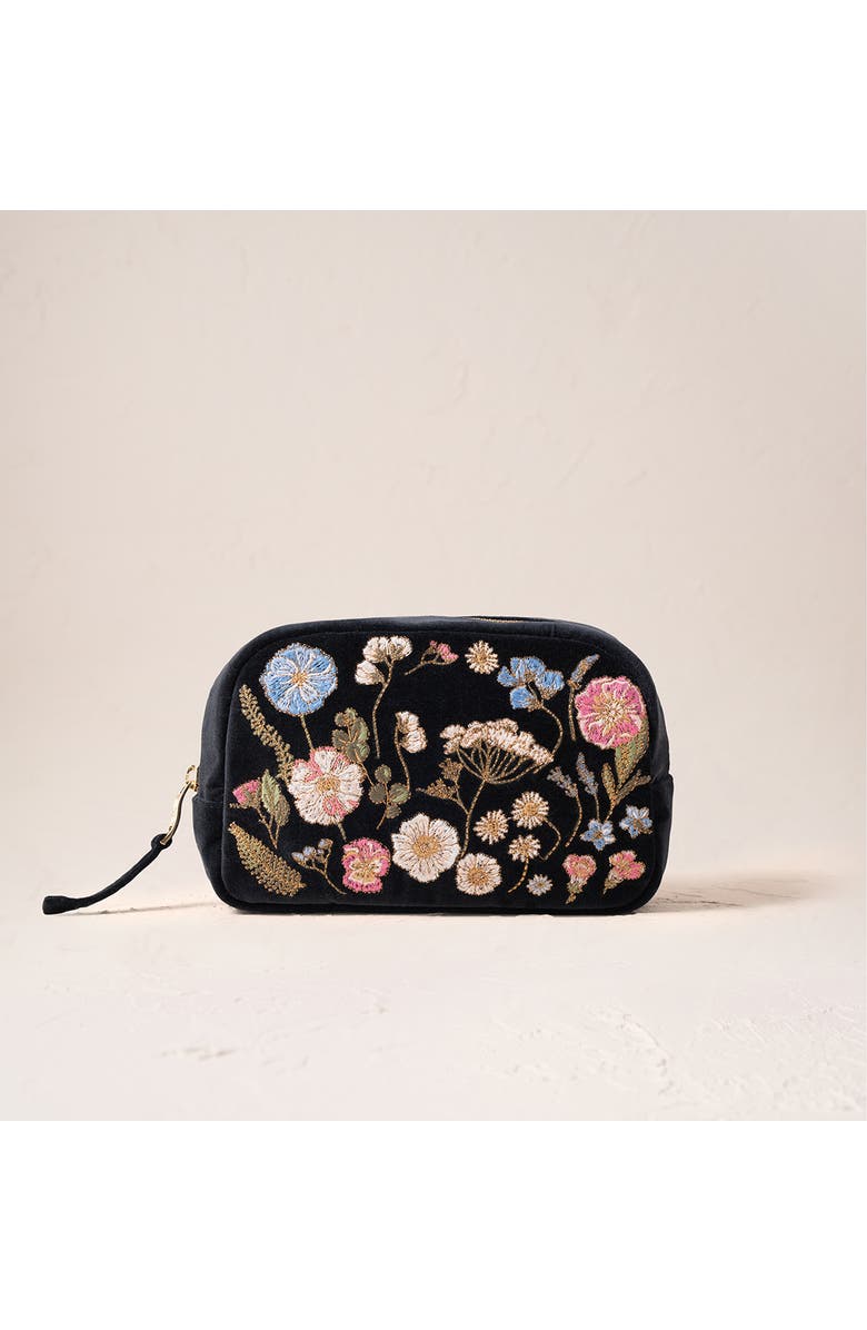 Elizabeth Scarlett Pressed Flowers Velvet Makeup Bag, Main, color,