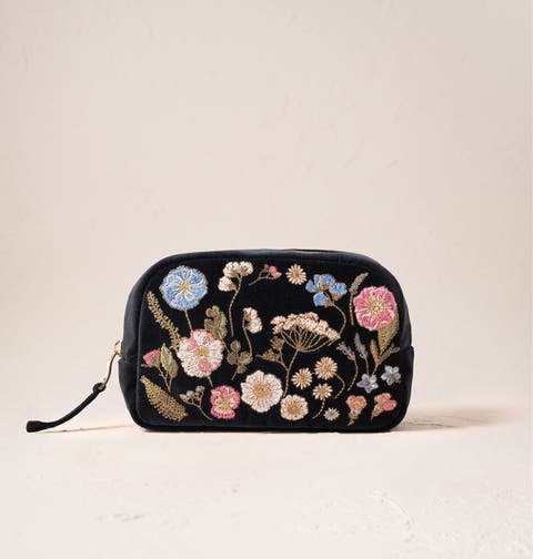 Pressed Flowers Velvet Makeup Bag