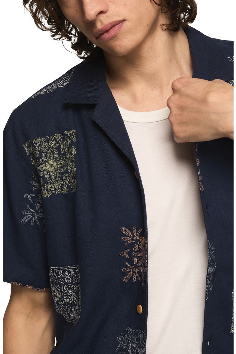 Embridered Tile Pattern Cotton Camp Shirt, Alternate, color, BLUE MULTI