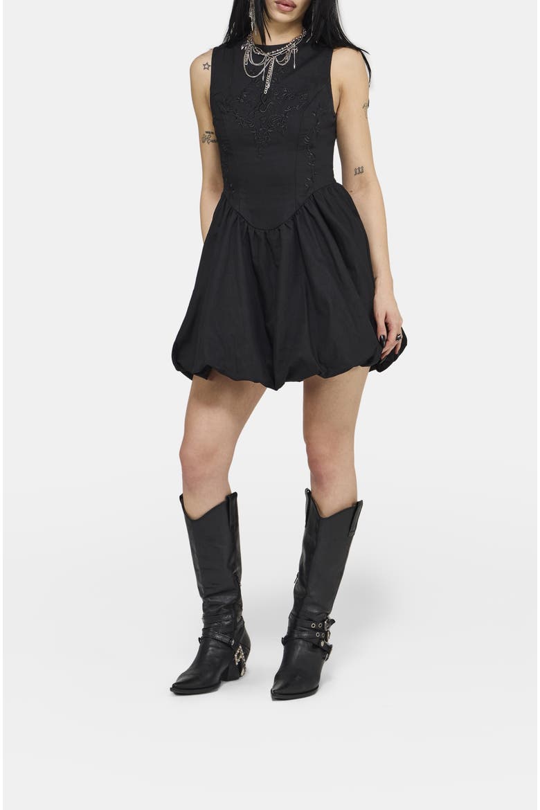 Ailis Balloon Hem Mini Dress, Alternate, color, Black