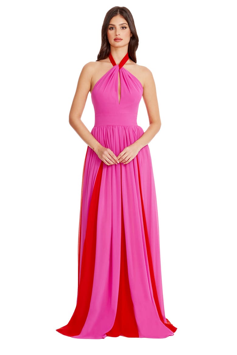 Meg Two-Tone Halter Gown, Alternate, color, BRIGHT FUCHSIA-POPPY