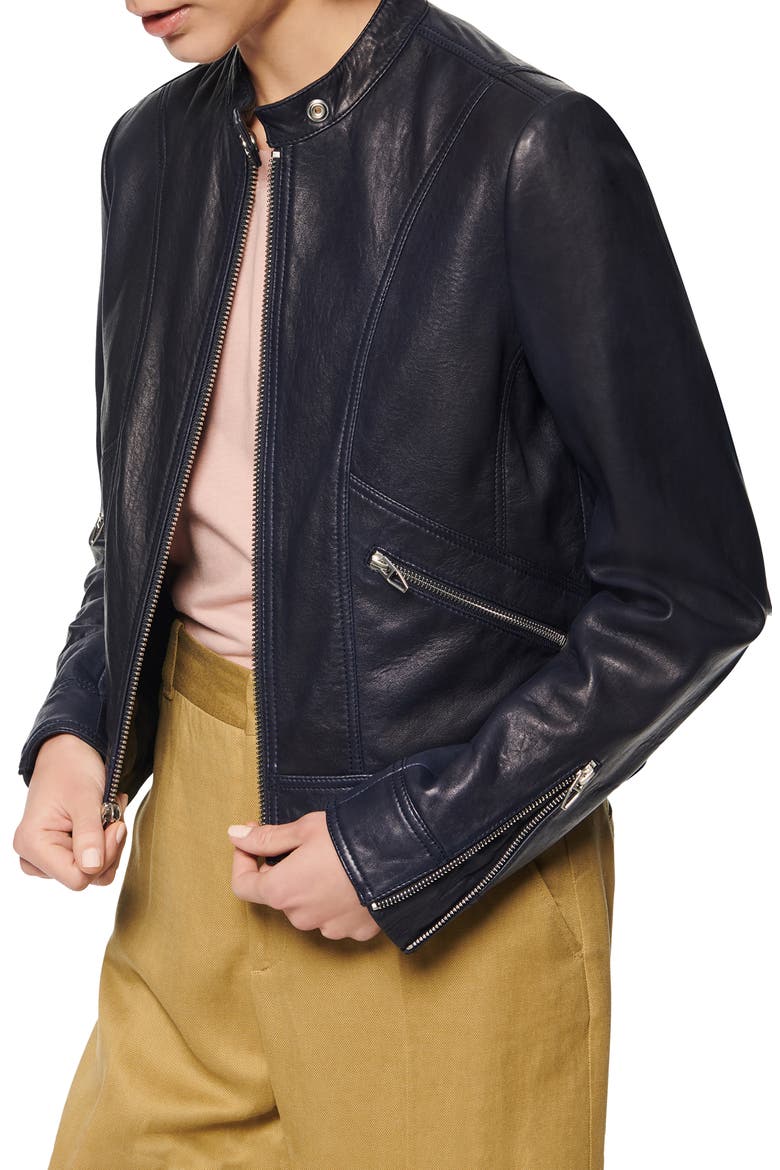 Ramsey Leather Racer Jacket, Alternate, color, NAVY