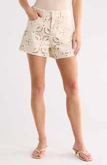 BLANKNYC High Rise Eyelet Embroidered Denim Shorts
