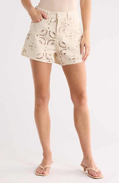 BLANKNYC High Rise Eyelet Embroidered Denim Shorts