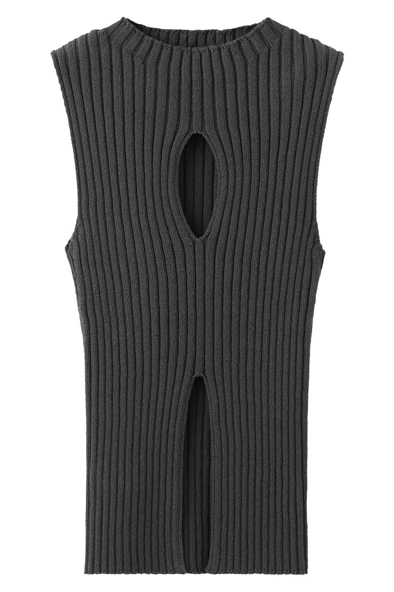 Cutout Sleeveless Cotton Blend Rib Top, Main, color, CHARCOAL