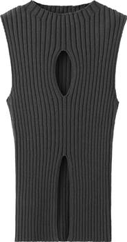 MANGO Cutout Sleeveless Cotton Blend Rib Top