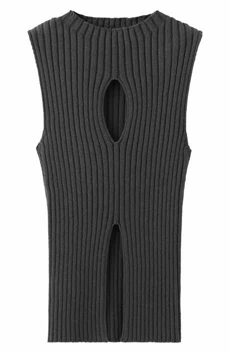 Cutout Sleeveless Cotton Blend Rib Top