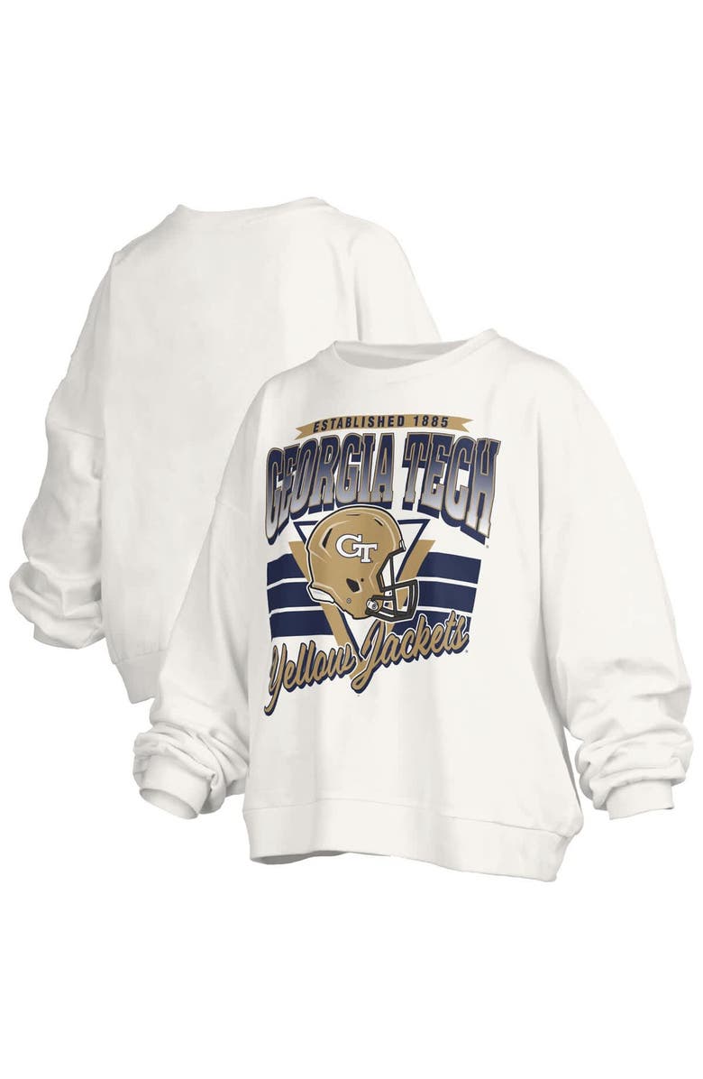 PRESSBOX Women's Pressbox White Georgia Tech Yellow Jackets Oversized Janice Retro Waist-Length Pullover Sweatshirt, Main, color, White