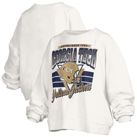 Women's Pressbox White Georgia Tech Yellow Jackets Oversized Janice Retro Waist-Length Pullover Sweatshirt