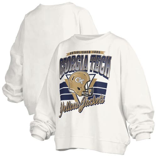 Pressbox White Georgia Tech Yellow Jackets Oversized Janice Retro Waist-length Pullover Sweatshirt In White