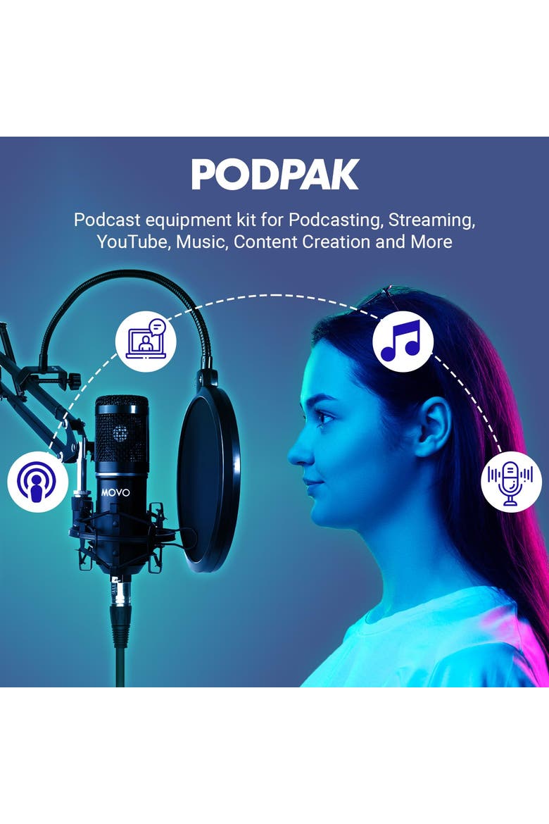 PodPak Podcast Equipment Bundle with Microphone, Boom Arm, and Pop Filter, Alternate, color, Black