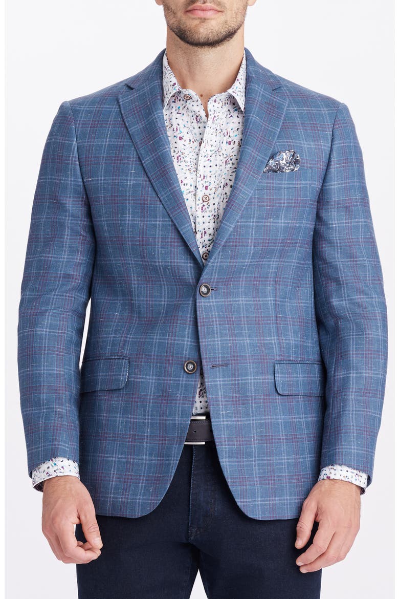 Cable Plaid Wool Blend Sport Coat, Main, color, BLUE