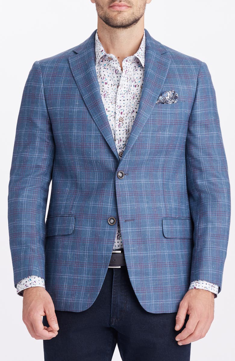 Robert Graham Cable Plaid Wool Blend Sport Coat, Main, color, Blue