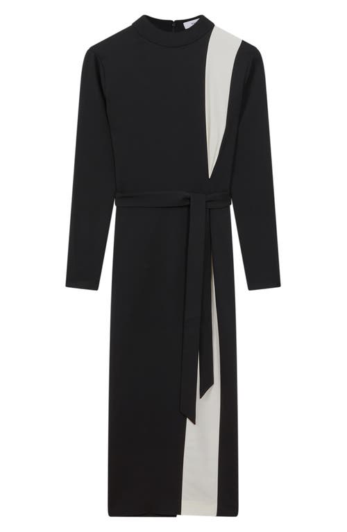 Reiss Millie Colorblock Long Sleeve Midi Dress In Black White