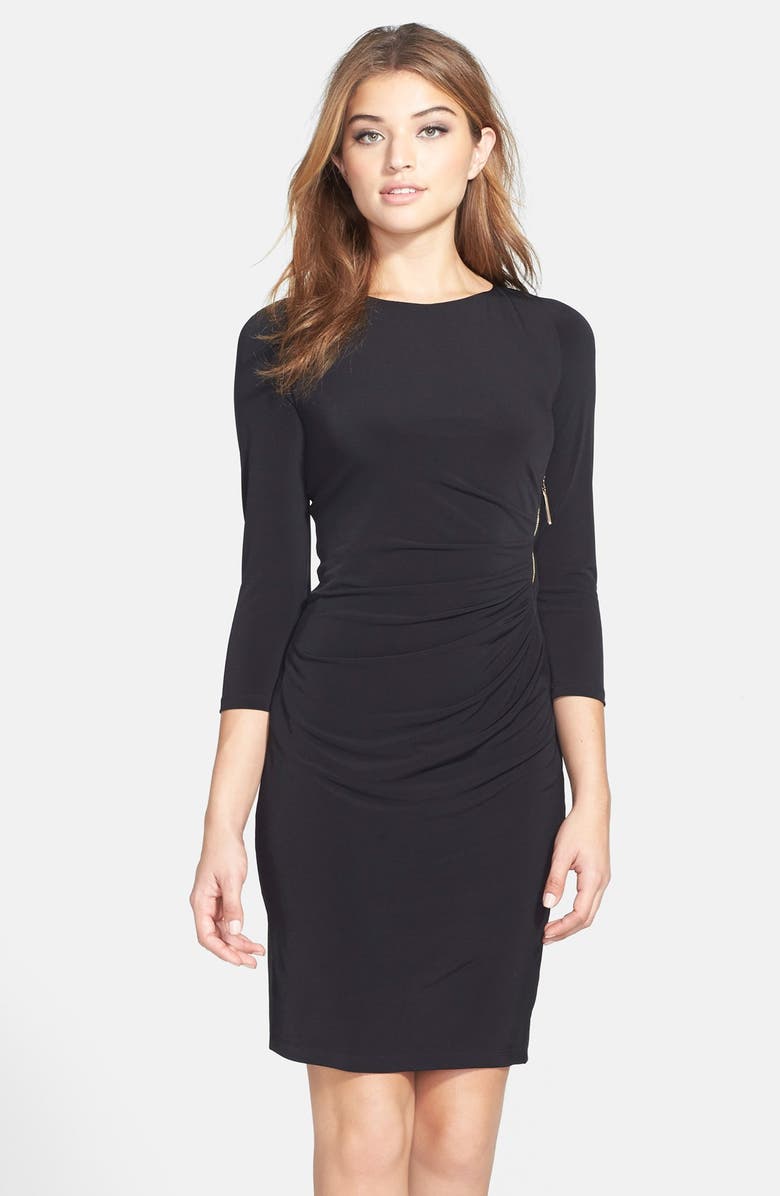 Ivanka Trump Gathered Jersey & Ponte Sheath Dress, Main, color, 