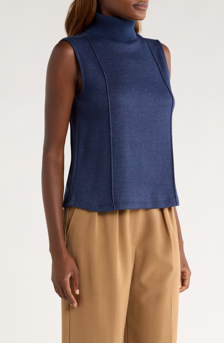 Vince Camuto Exposed Seam Detail Sleeveless Knit Turtleneck Top, Alternate, color, Dusk