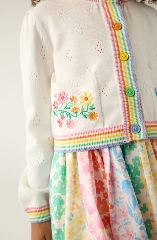 Shop Little Bird Kids' Floral Embroidered Pointelle Cotton Cardigan In White