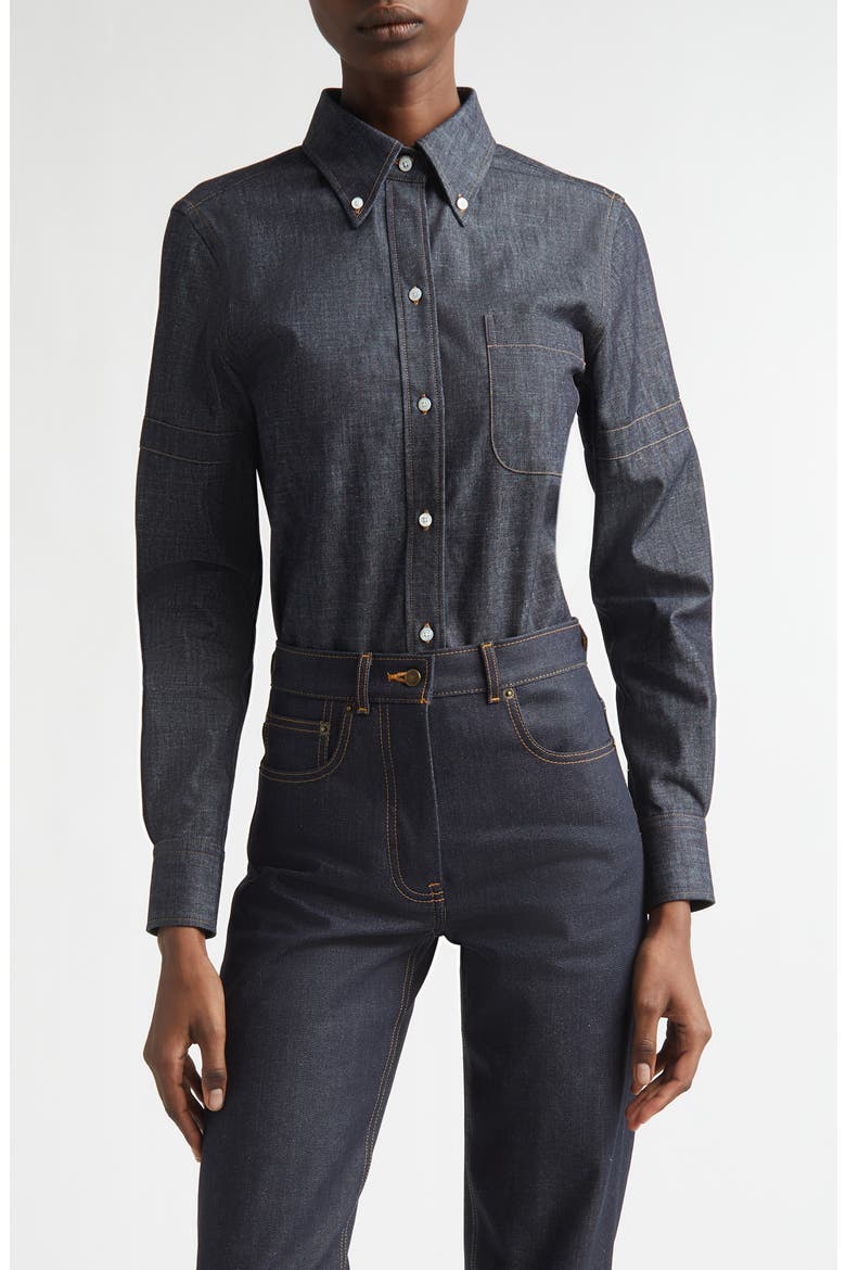 Denim Button-Down Shirt, Main, color, NAVY