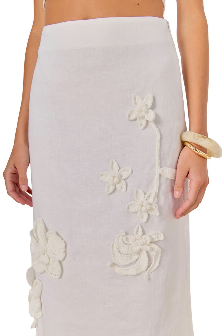 Crochet Flower Linen Maxi Skirt, Alternate, color, OFF WHITE