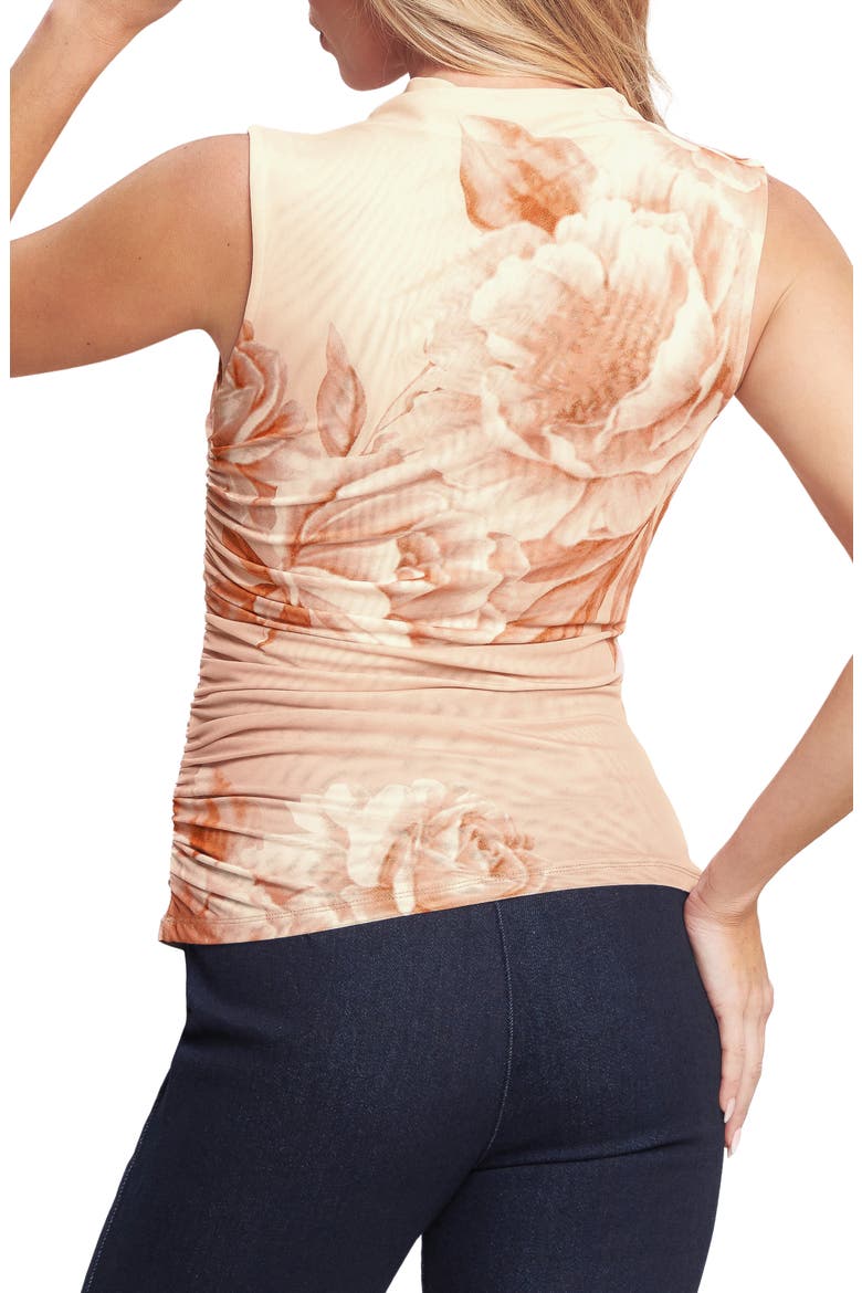 Floral Sleeveless Ruched Mesh Top, Alternate, color, PEACH
