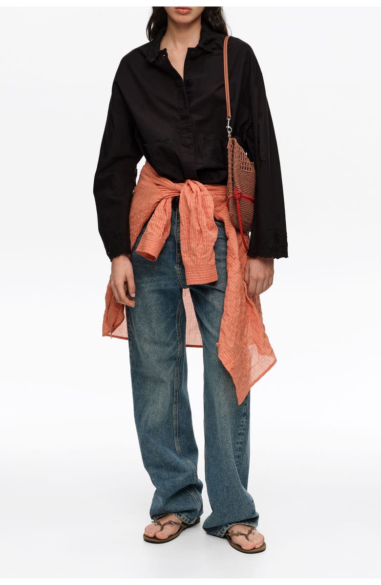 Bimba y Lola Embroidered Cotton-Linen Jacket, Alternate, color, Black