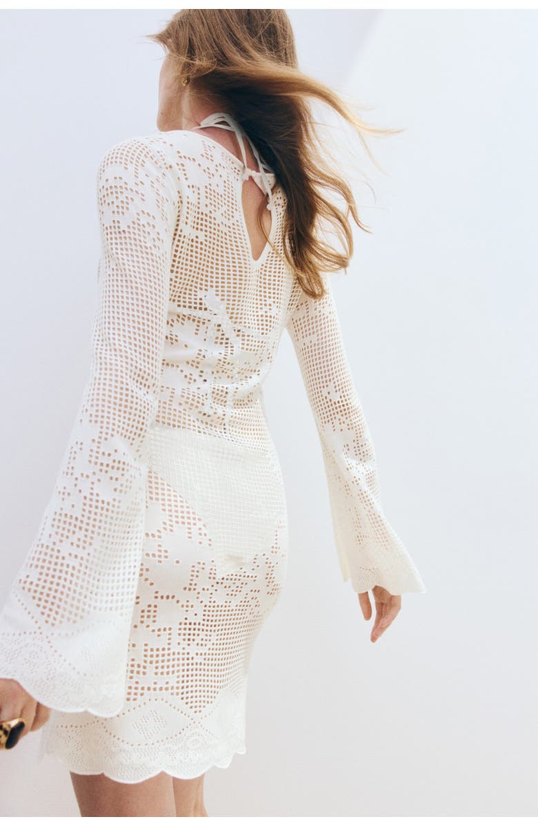 H&M Motif-detail Crochet-look Dress, Alternate, color, Cream