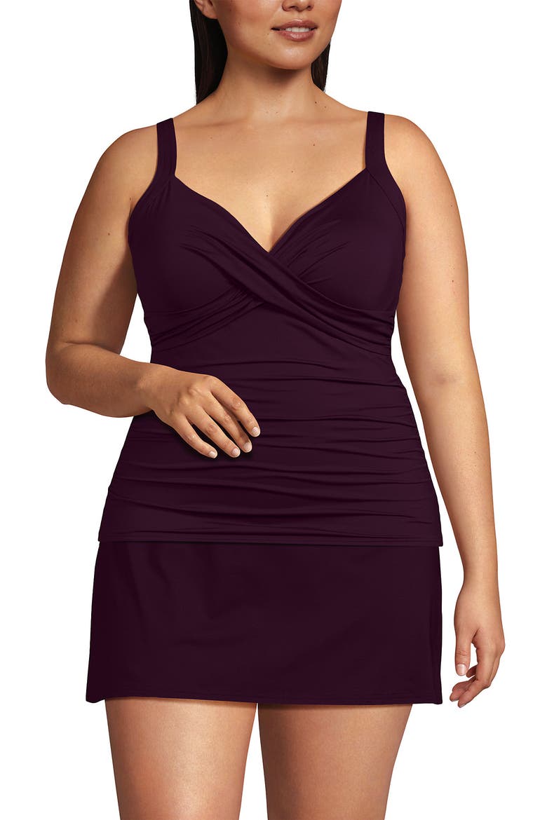 Plus Size Sweetheart Wrap Underwire Tankini Top, Main, color, Dark Wine