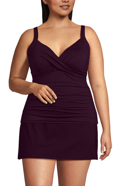 D-Cup V-Neck Wrap Underwire Tankini Swimsuit Top