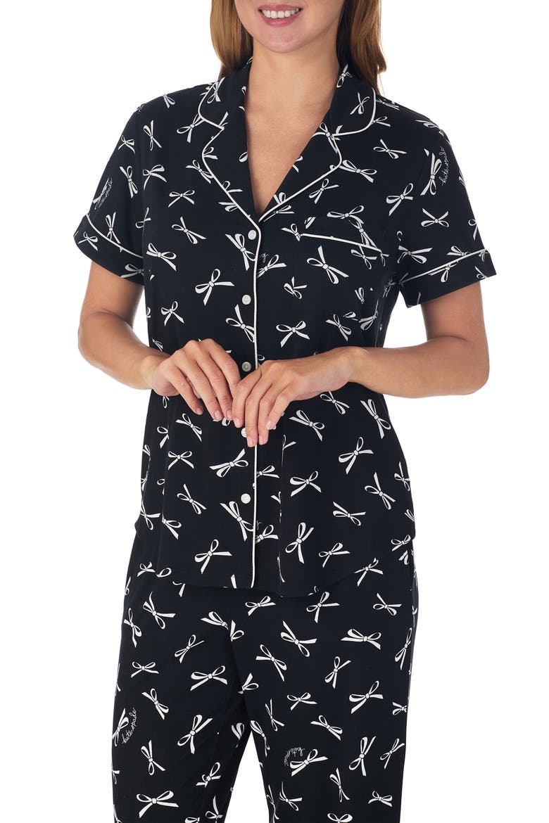 print crop pajamas, Alternate, color, BLACK/ IVORY
