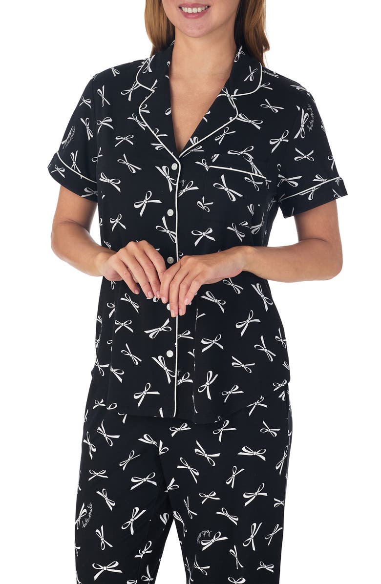 Kate Spade New York print crop pajamas, Alternate, color, Black/ Ivory
