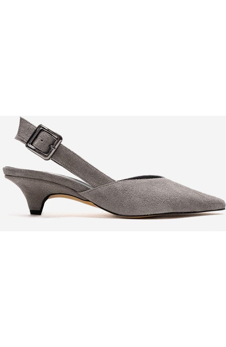 Forever & Always Shoes Dioris Leather Slingback Kitten Heel Pump, Alternate, color, Grey Suede