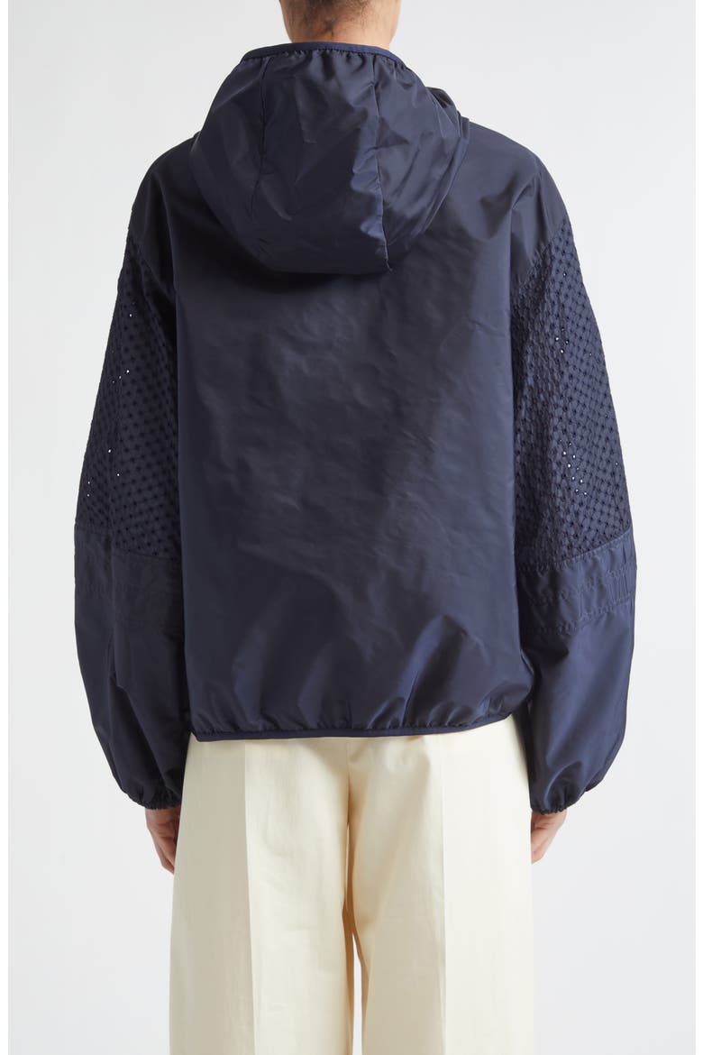 Zelkova Eyelet Trim Hooded Rain Jacket, Alternate, color, NAVY BLUE
