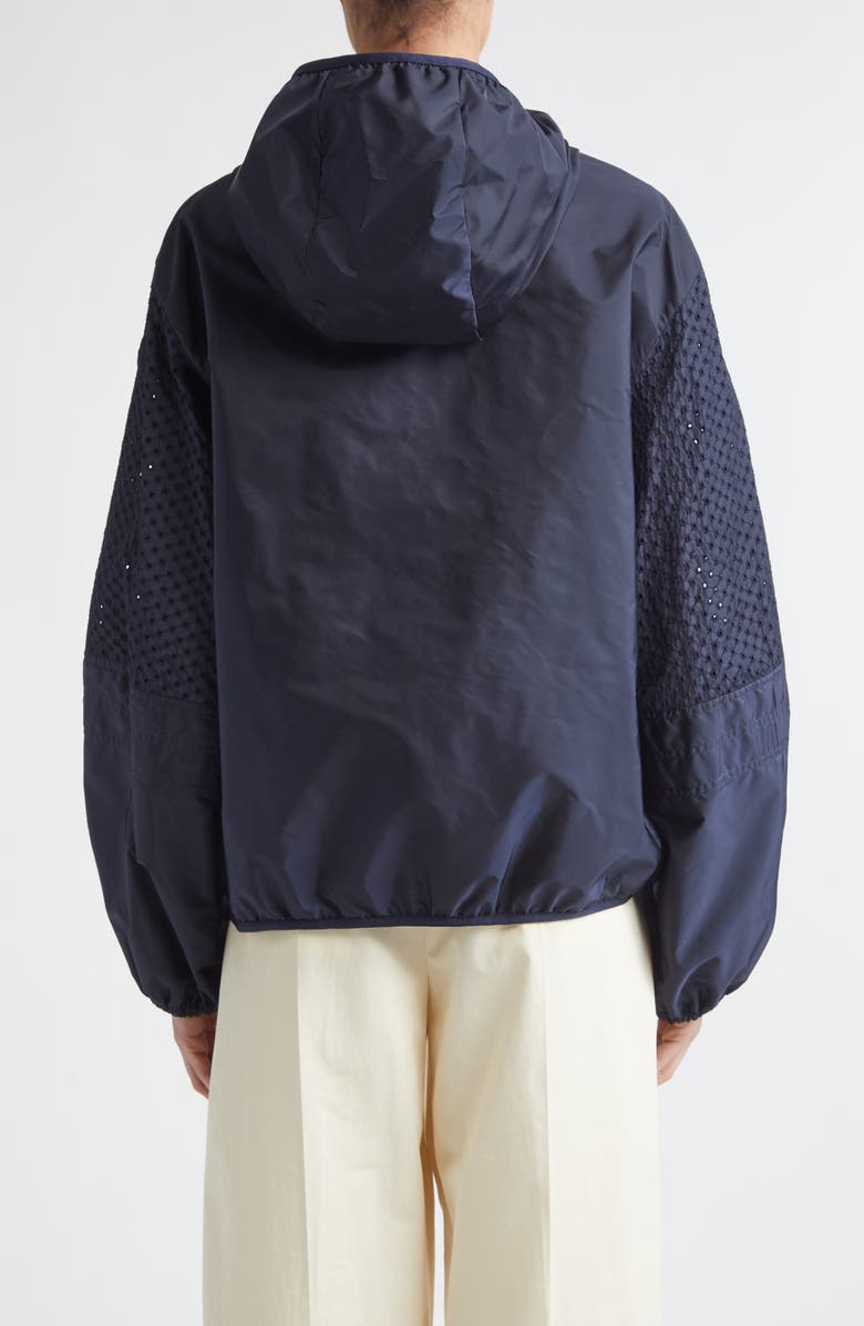 Moncler Zelkova Eyelet Trim Hooded Rain Jacket, Alternate, color, Navy Blue