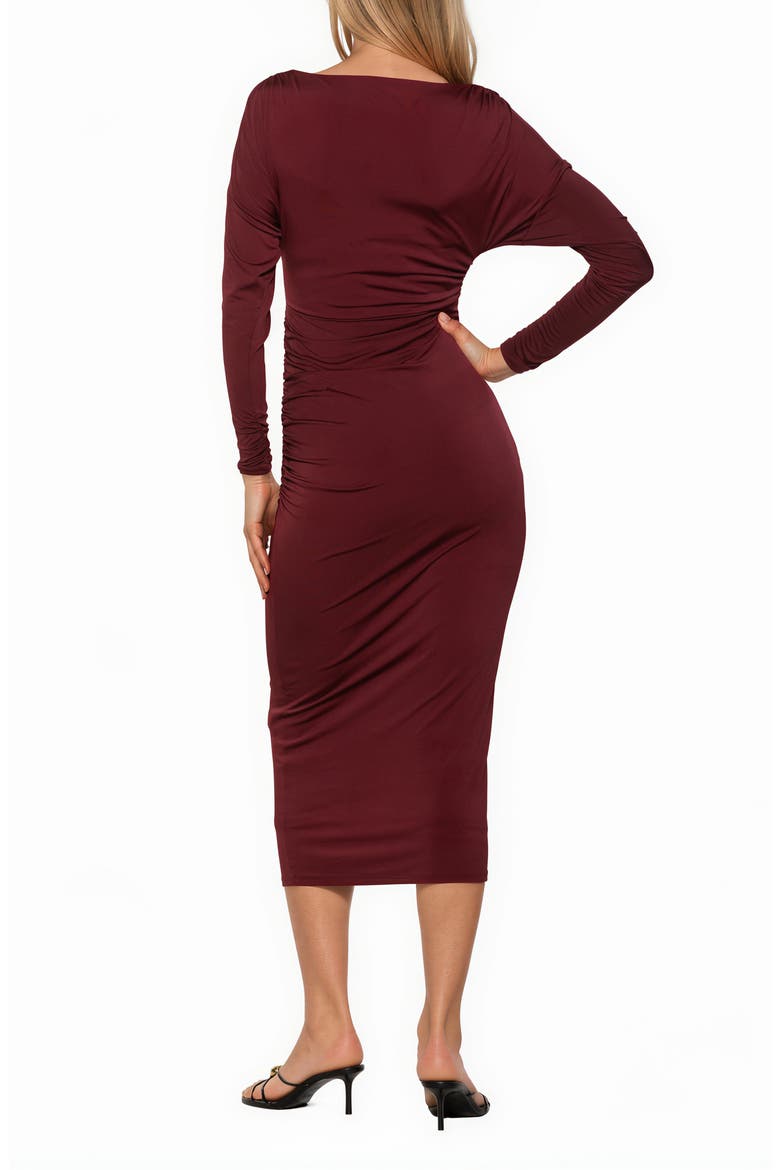 Oliviane Ruched Long Sleeve Stretch Midi Dress, Alternate, color, BURGUNDY