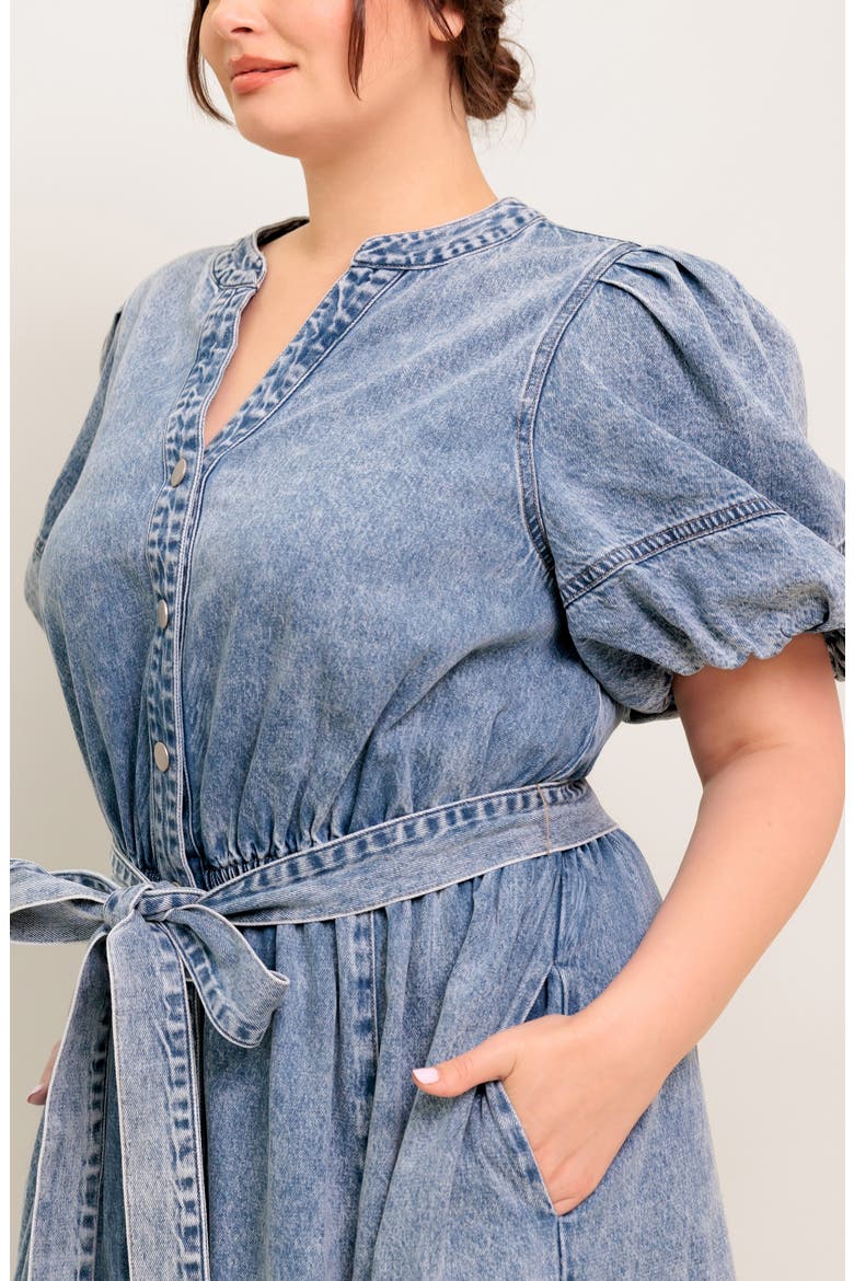 Puff Sleeve Denim Maxi Dress, Alternate, color, LIGHT DENIM