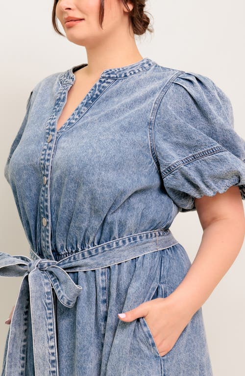 Flying Tomato Puff Sleeve Denim Maxi Dress In Multi