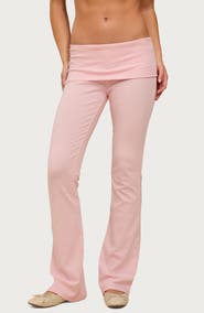 EDIKTED Ivanne Foldover Stretch Cotton Flare Pants