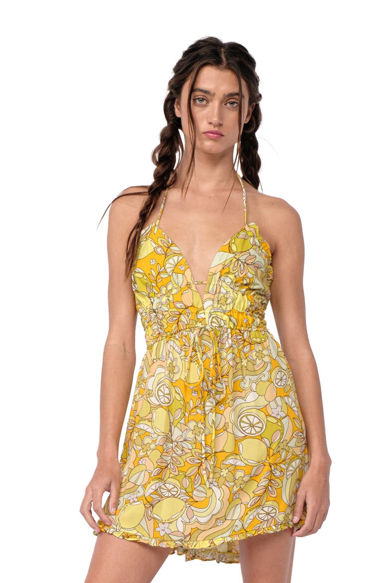 Boho Floral Plunge Halter Minidress, Alternate, color, YELLOW