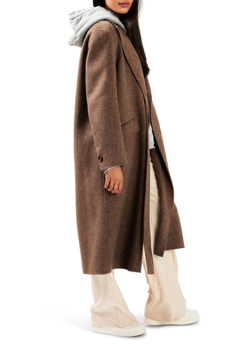 Right There Side Tie Wool Blend Coat, Alternate, color, WALNUT