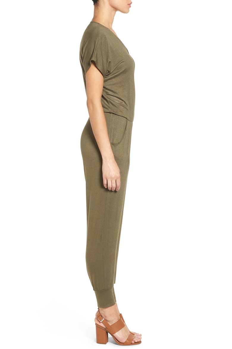 Short Sleeve Wrap Top Jumpsuit, Alternate, color, OLIVE TARMAC