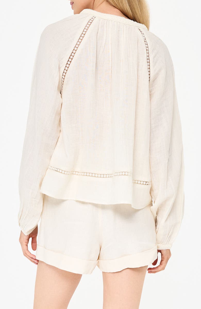 CAMI NYC Sorrento Embroidery Detail Cotton Button-Up Shirt, Alternate, color, Macadamia