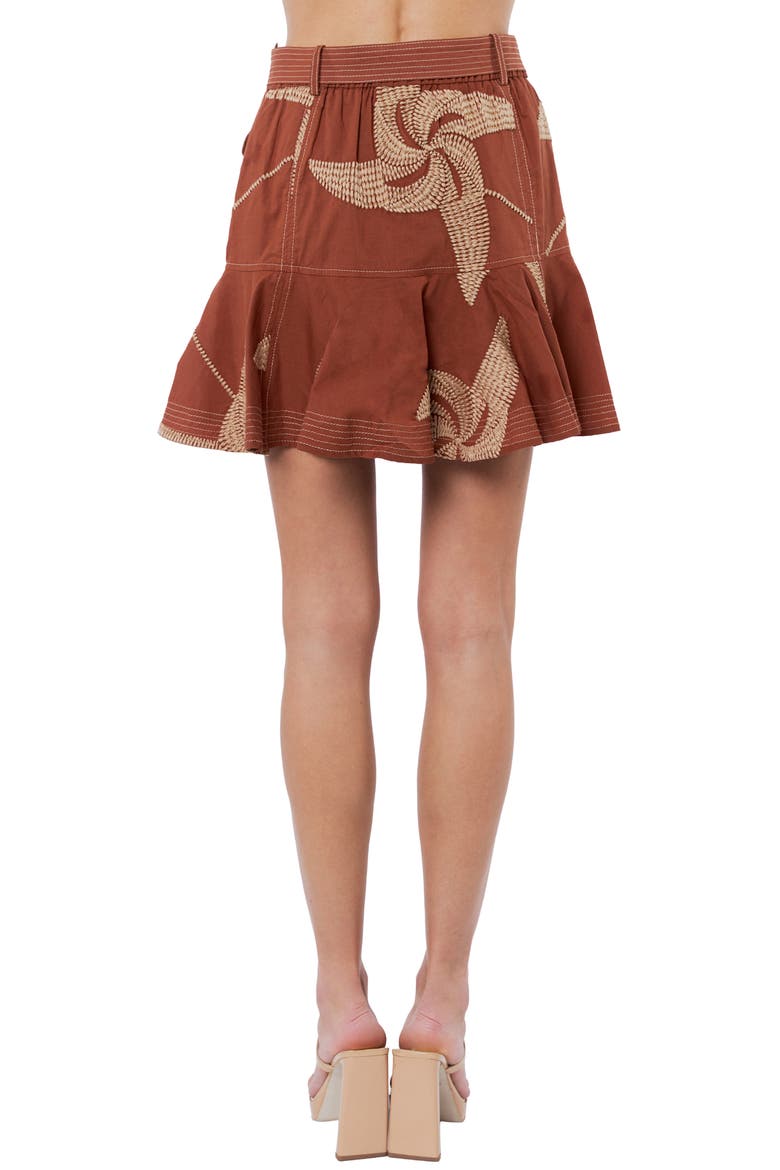 Sayla Embroidered Detail Cotton Miniskirt, Alternate, color, CARAMEL