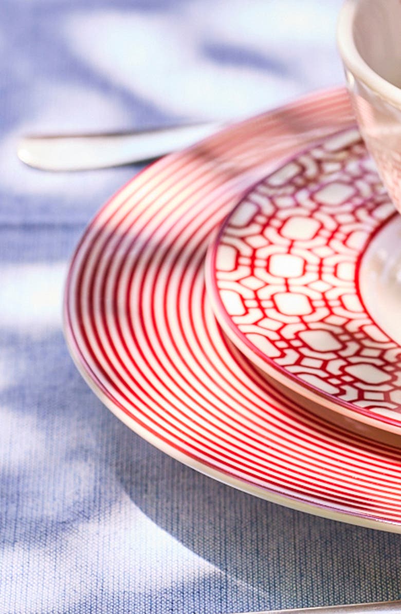 Caskata Newport Crimson Stripe Rimmed Dinner Plate - Porcelain - Set 4, Alternate, color, Red