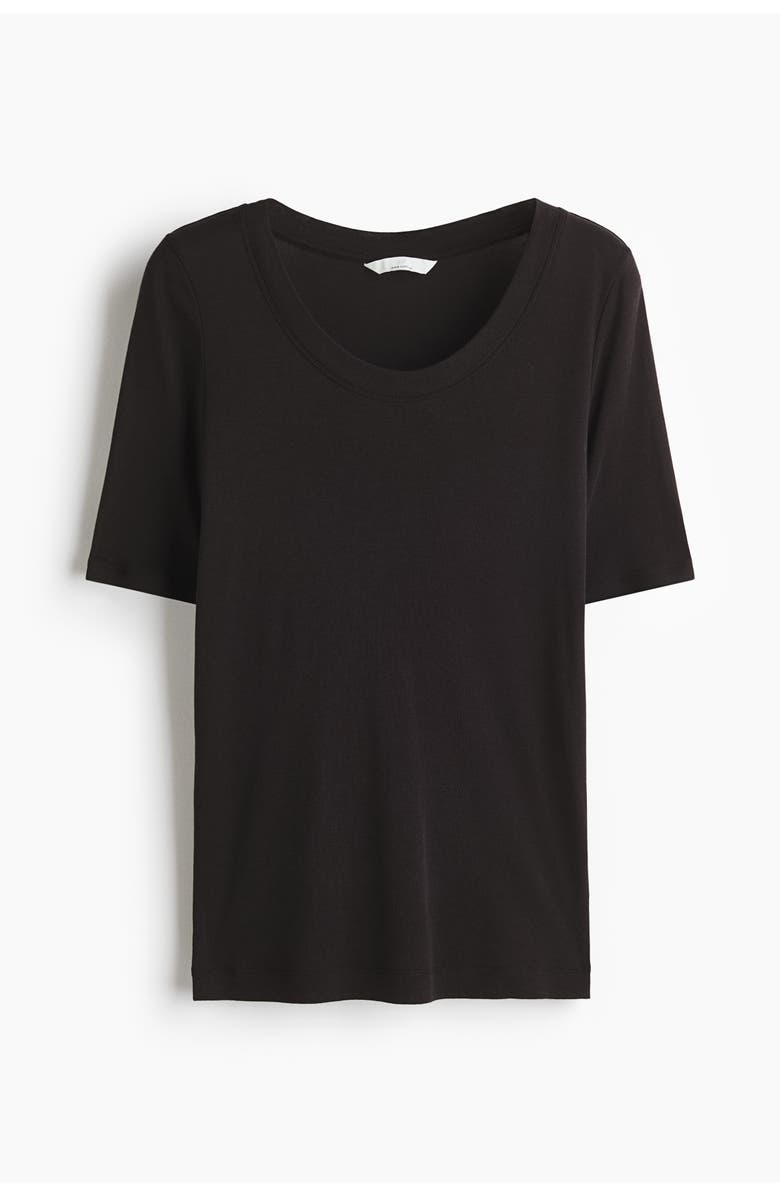 H&M Scoop-neck Pima Cotton T-shirt, Main, color, Black