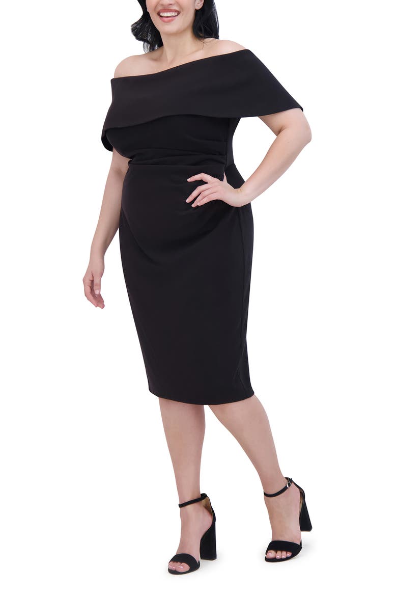Off the Shoulder Midi Cocktail Dress, Alternate, color, BLACK