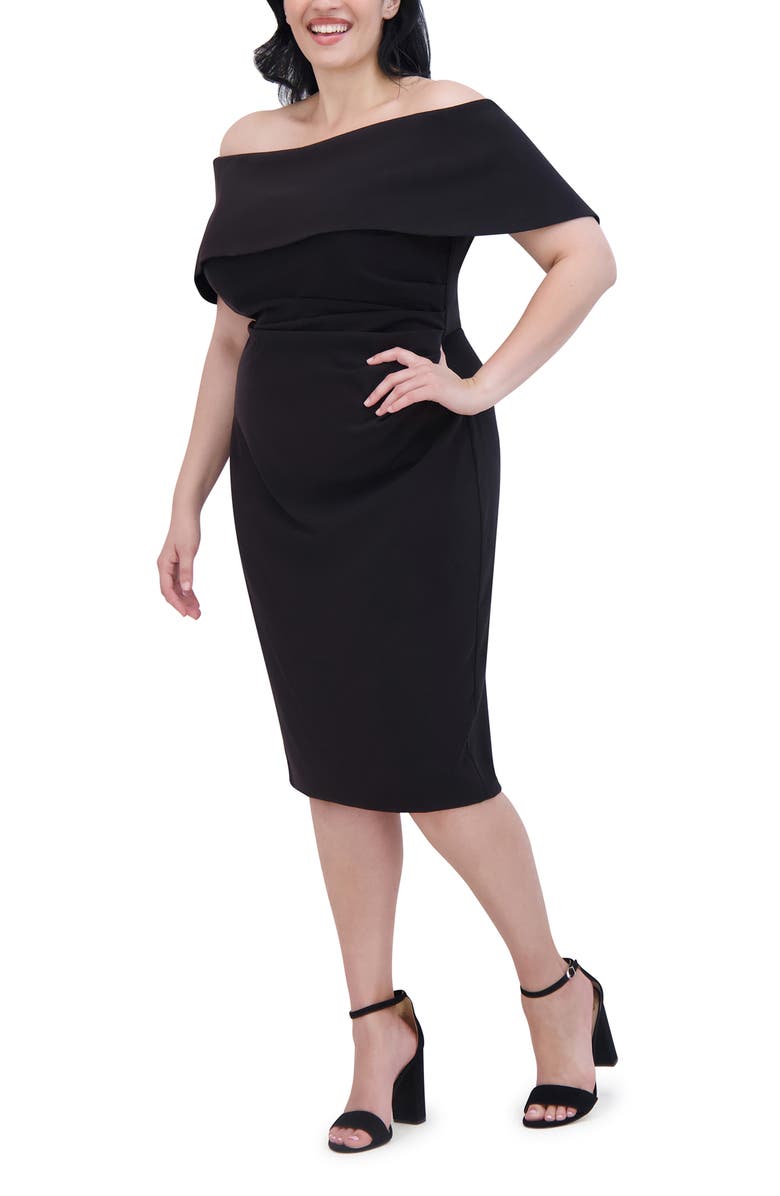 Vince Camuto Off the Shoulder Midi Cocktail Dress, Alternate, color, Black